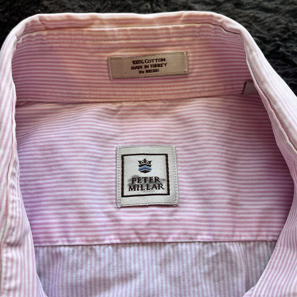 Peter Millar Men Long Sleeve Button Up Pale Pink White 16.5‎ Regular Large